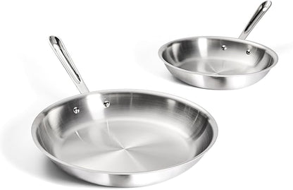 All-Clad D3 3-Ply Stainless Steel Fry Pan Set 2 Piece, 10, 12 Inch, Induction Oven Broiler Safe 600F, Kitchen Cooking Set, Skillets, Durable Frying Pans, Professional Pots and Pans Set Cookware Silver