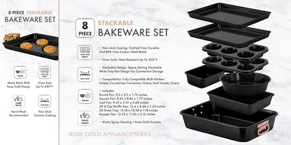 Nonstick Ceramic Bakeware Set – 8 Piece Baking Pans Set, Oven Safe to 450°F, Includes Muffin Pans, Cookie Sheets, Loaf, Roaster, Round & Square Pans, BPA-Free