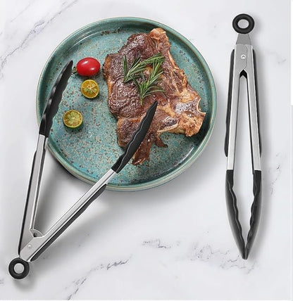 Kitchen Tongs for Cooking Locking Silicone Stainless Steel Buffet Serving Tongs, 7,9 and 12 Inch Silicone Spatula Non-stick,Heat Resistant 4 Pack