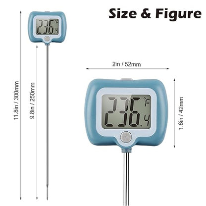 Digital Candy Thermometer with Adjustable Display, 304 Stainless Steel Probe, -58°F~572°F, Blue Body, Includes 2 Pot Clips & Heat-Insulating Pad for Sugar Syrup, Jam, Chocolate, Frying Oil