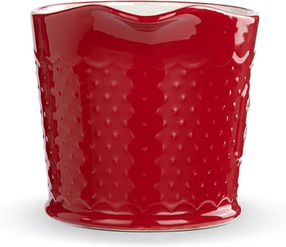 DEMDACO Baking Holiday Memories Rosy Red, White 32 Ounce, 6 x 5 Inch Ceramic Stoneware Festive Christmas Kitchen Countertop Accessory Décor, Polka Dots, Pouring Measuring Cup, Cupful of Merry