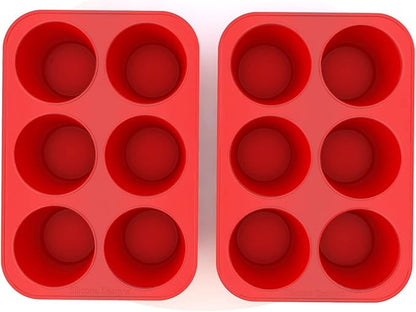 Silicone Texas Muffin Pan 6-Cups, Jumbo Muffin Pan Set of 2, BPA-Free Non-Stick Cupcake Maker, 10.75L x 7.5W for Baking