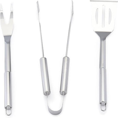 Amazon Basics 4-Piece Stainless Steel Barbeque Grilling Tool Set with Carry Bag