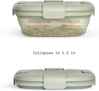 STOJO Collapsible Sandwich Box – 24oz, Reusable Food Storage Container, Silicone Bowl for Hot/Cold Food – Meal Prep, Lunch, Camping, Hiking – Dishwasher Safe (Set of 1, Sage Green)