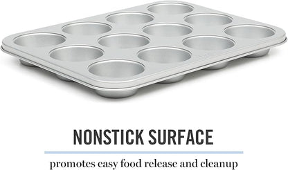 Martha Stewart Gallen 12 Cup Nonstick Carbon Steel Muffin/Cupcake Pan - Silver