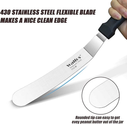 Walfos Icing Spatulas, Stainless Steel Cake Spatula with Sturdy and Durable Handle Cake Decorating Spatula Set of 2 - Multi purpose Use for Home, Kitchen or Bakery (6” & 8”)