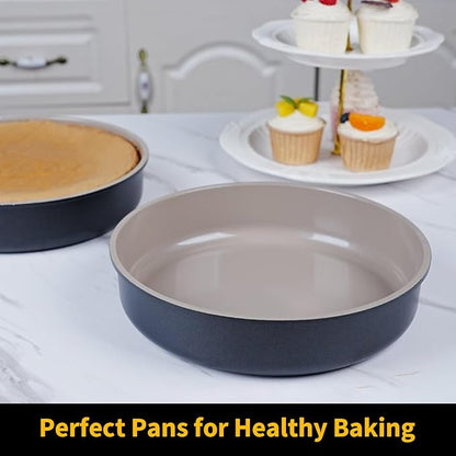 9.5 Inch Round Cake Pan,Cast Aluminum Bakeware Ceramic Nonstick for Cake Baking,Oven and Dishwasher Safe(Black)
