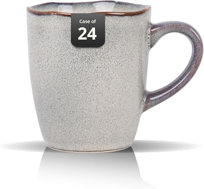 Organic Shape Restaurant Mug 12oz, Commerical Grade Catering Stoneware Coffee Mug in Ir-regular Organic Shape, Chip & Scratch Resistant, Glossy Reactive Glaze Grey, Case of 24
