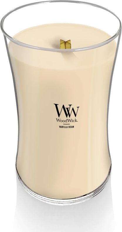 WoodWick Vanilla Bean Holiday Candle Gifts for Women and Men, 21.5 oz Large Hourglass Candle with Crackling Wick