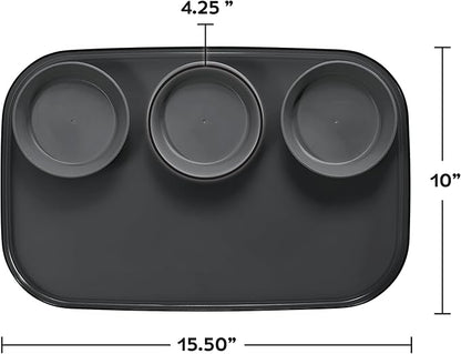 madesmart dipware 3 Bowl Serving Tray, Collapsible & Removable Dip Bowls for Charcuterie, Guacomole, Snacks, Veggies, Premium Dishwasher & Microwave Safe, Multipurpose Plate & Bowl, Carbon