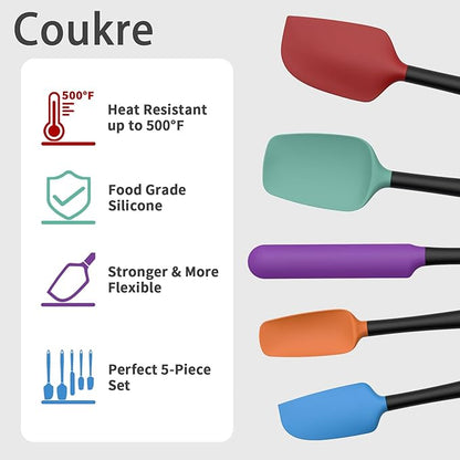 Coukre Silicone Spatula Set of 5,High Temperature Resistant, Food Grade Silicone, Dishwasher Safe, for Baking, Cooking (Colorful B Black)