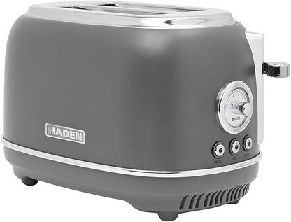 Haden Chelsea 2 Slice Wide Slot Toaster with Adjustable Browning Control, Grey & Chrome