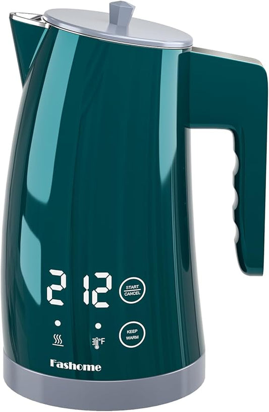 Temperature Control Electric Kettle, 5 Temp Presets, 2H Keep Warm,1.25L 1200W Fast Boil with LED Display, Cool-Touch Design with Auto Shut-Off, Cordless Design, Ideal for Tea and Coffee(Green）