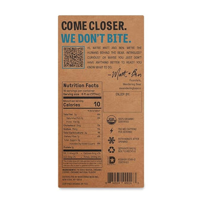 Wandering Bear Organic Vanilla Coffee Cold Brew On Tap, Iced Coffee Drink -Extra Strong, Smooth, No Sugar Added, Shelf-Stable, Ready to Drink, Gluten Free & Vegan Decaf -16 Servings of 6fl.oz -96fl.oz