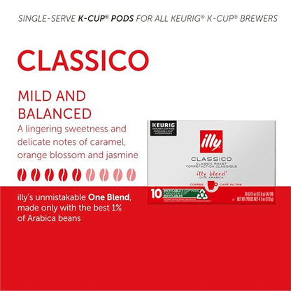 Illy Coffee, Smooth And Balanced, Classico Medium Roast K-Cups, Made With 100% Arabica Beans, All-Natural, No Preservatives, Pods For Keurig Machines, 10 K-Cup Pods (Pack Of 1)