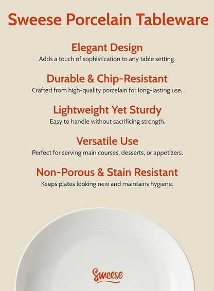 Sweese Porcelain 7.8 Inch Dessert Plates Set of 6 - White Salad Plates, Appetizer Plates, Small Plates - Dishwasher, Microwave, Oven Safe, Smooth Glaze, Scratch Resistant