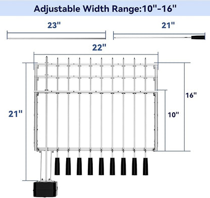 Skyflame Stainless Steel Electric Barbecue Shish Kabob Skewer Set with 9pcs Skewers, Automatic Rotating Skewer Turner with Adjustable Speed Motor and Adjustable Length Rotisserie BBQ Grill Rack