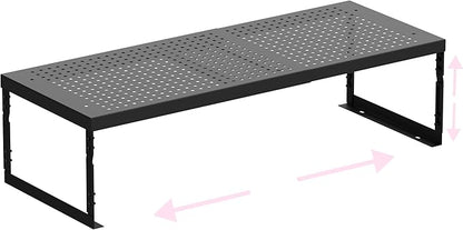 Stackable Expandable Metal Shelf Organizer - Adjustable Wire Storage Rack with Holes for Kitchen, Bathroom, Cabinet, Office - Space Saving, Durable & Sturdy Design（1PACK/Large/Black