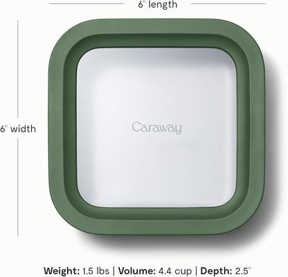 Caraway 6pc Glass Food Storage Set – 4.4 Cup Food Containers (6) - Ceramic Coated - Non Toxic, Non Stick with Lids - Microwave Safe - Sage