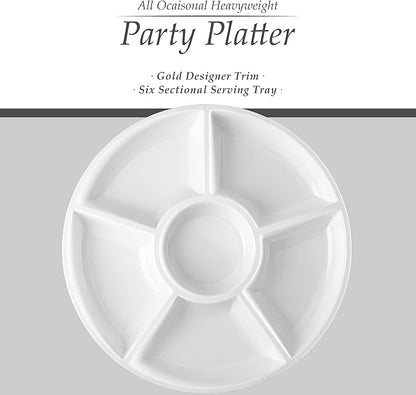 Plasticpro 6 Sectional Round Plastic Serving Tray/Platter (8, White)