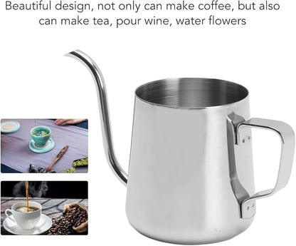 Pour Over Coffee Kettle, Stainless Steel Gooseneck Spout Pour Over Coffee Kettle Long Narrow Drip Spout Coffee Tea Pots for Pour Over Coffee, Home Brewing, Camping (8.5oz, Silver)