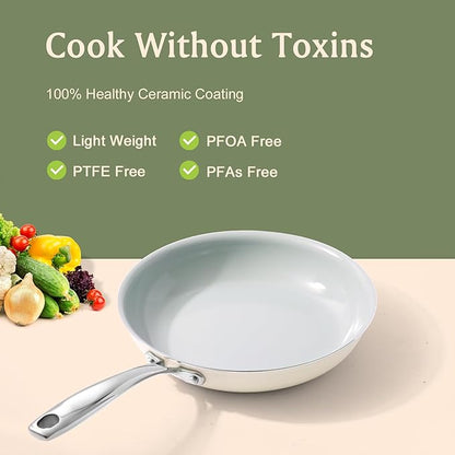 Nonstick Frying Pans Ceramic Skillet: 9.5Inches Non Stick small Egg Fry Pan - PFOA PTFE PFAS Free - Induction,Gas,Electric Compatible