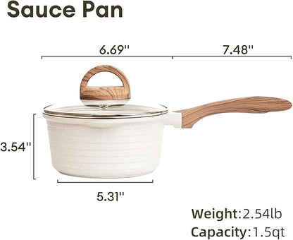 JEETEE 1.5 Quart Saucepan with Lid Nonstick Stone Coating Sauce Pan Milk Pan for Cooking Inudction Pot(Beige)