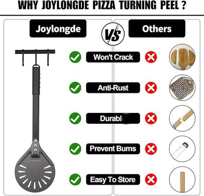 Pizza Turning Peel 7 Inch Round Anodized Aluminum Perforated Pizza Peel Turner With Metal Handle Pizza Paddle Spinner For Outdoor Pizza Oven Accessories