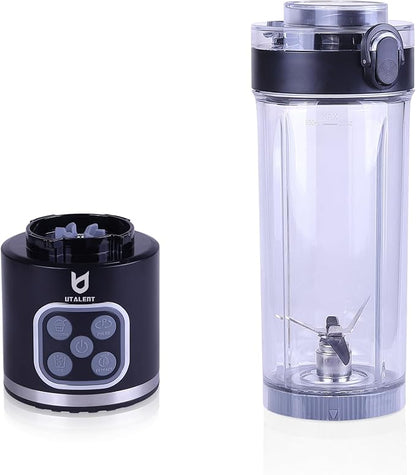 UTALENT Cordless Portable Blender, 25 oz removable Vessel，Powerful Personal Blender, for Smoothies, Ice Crush, 4 Programs, Leakproof-Lid & Sip Spout, USB-C Rechargeable, Dishwasher Safe Parts, Black