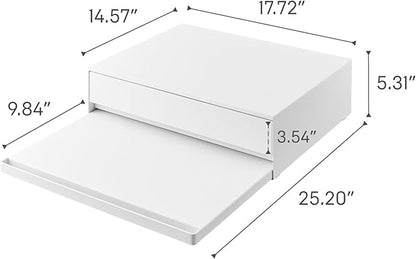 YAMAZAKI Home Tower Kitchen Countertop Organizer Appliance Stand with Drawer and Pull-Out Shelf – Steel Microwave Stand with Drawer, Modern Countertop Shelf Organizer, White, Space-Saving Design