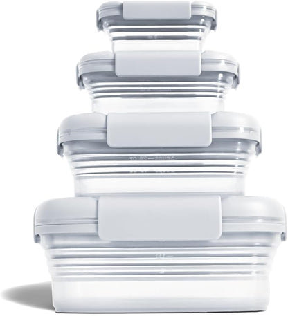 Stojo Nestable Collapsible Food Storage Container - Set of 4, Cashmere - Leak-Proof Airtight Seal Made With Food Grade Silicone For Meal Prep, Lunch Box, Pantry Organizer - Microwave & Dishwasher Safe