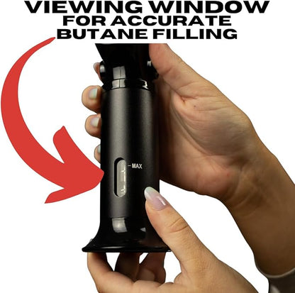 Blow Butane Cooking Torch, Lighter with Safety Lock and Adjustable Flame for BBQ, Baking, Brulee, DIY, Creme and Deserts | Viewing window for accurate fuel filling | Butane Gas not included