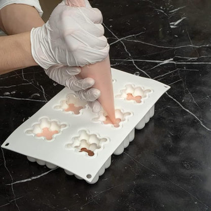 Restaurantware-6 Cavities Pastry & Baking Mold, 1 Oven-Ready 3D Mold - Flexible, Freezable, White Silicone Silicone Mold For Baking, Easy Release, For Chocolate, Cheesecake, Jelly, Or Mousse