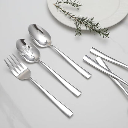 6 Piece Serving Utensils Set, Includes Serving Spoons x 2, Slotted Spoons x 2, Serving Forks x 2, Large Cutlery for Catering Buffet, Mirror Polished, Dishwasher Safe, 9 Inches