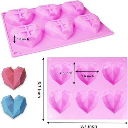 Heart Silicone Molds, AITRAI 2 Pack 3D Diamond Heart Chocolate Molds Soap Mold for Soap Making Silicone Cake Molds Mousse Mold, Gift for Birthday Wedding
