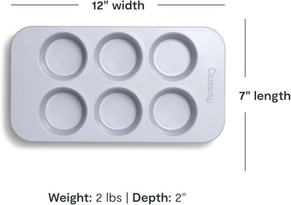 Caraway Nonstick Ceramic 6 Cup Muffin Pan Duo – Non-Toxic, PTFE & PFOA Free – Oven Safe – Aluminized Steel Core – Small Muffin Pan for Baking Cupcakes, Muffins & More - Perracotta