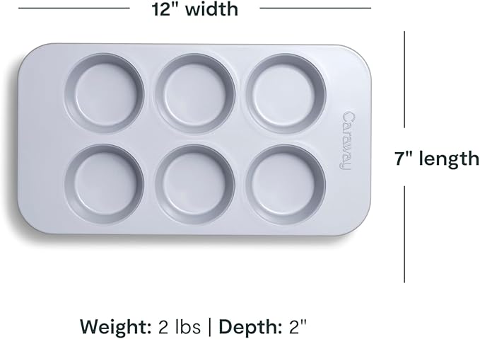 Caraway Nonstick Ceramic 6 Cup Muffin Pan Duo – Non-Toxic, PTFE & PFOA Free – Oven Safe – Aluminized Steel Core – Small Muffin Pan for Baking Cupcakes, Muffins & More - Marigold
