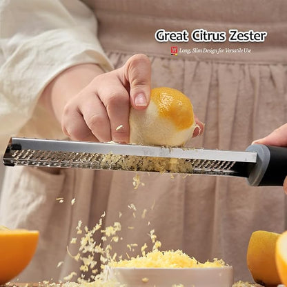 Long Flat Head Stainless Steel Cheese Grater Precision-Engineered Blades, Lemon Ginger Zester Non-Slip Handle, Ideal for Parmesan, Citrus, Spices, Durable Rust-Resistant (12.6" x 1.38")