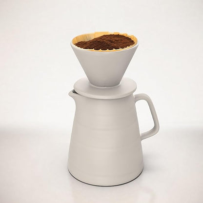 Francois et Mimi Pour Over Drip Coffee Maker Gift Set with Two Coffee Mugs, Non-Electric Pour Over Coffee Dripper, Easy Manual Brew Maker, Dishwasher and Microwave Safe, Filters not included (Ivory)