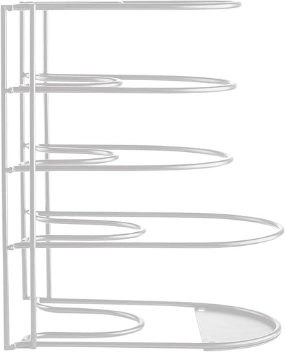 Heavy-Duty Pots and Pans Organizer | 5-Tier Cookware & Lid Storage Rack | Free-Standing or Wall-Mount | Kitchen Organizer for Cast Iron Skillets, Pots, Frying Pans, Lids | White
