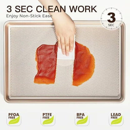 Nonstick Baking Sheet Pan Set of 3, Heavy Duty Cookie Sheets for Oven, 0.6mm Thick Quarter Size & Half Size & Jelly Roll Pan, Rustproof & Easy Clean with Textured Surface(Pink)
