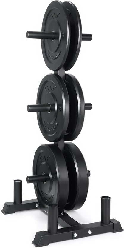 CAP Barbell 2-Inch Olympic Bumper Plate Weight Set with 6 Post Rack | 100-370 lbs | Multiple Options