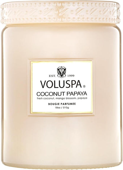 Voluspa Coconut Papaya, Large Candle Jar, 18 oz, 100 Hour Burn Time, Coconut Wax for Clean Burning, Handcrafted in The USA