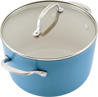 KitchenAid Hard Anodized Ceramic Nonstick Cookware Pots and Pans Set, 9 Piece - Blue Velvet