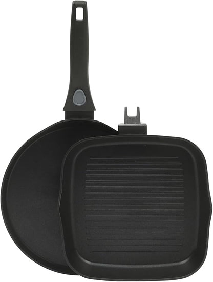 Oster SmartHandle 2-Piece Fry Pan & Pancake Pan Set – Nonstick Cookware with Removable Handle, Oven & Dishwasher Safe, Space-Saving Design