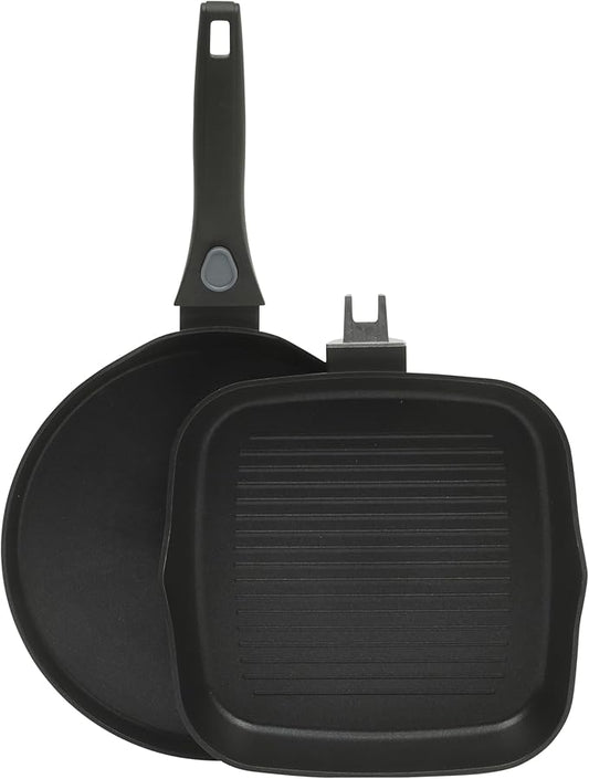 Oster SmartHandle 2-Piece Fry Pan & Pancake Pan Set – Nonstick Cookware with Removable Handle, Oven & Dishwasher Safe, Space-Saving Design