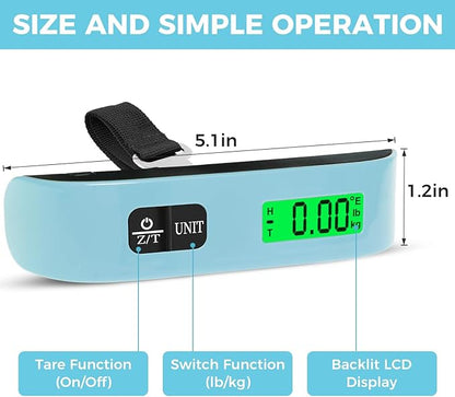 BAGAIL Digital Luggage Scale, 110lbs Hanging Baggage Scale with Backlit LCD Display, Portable Suitcase Weighing Scale, Travel Luggage Weight Scale with Hook, Strong Straps for Travelers