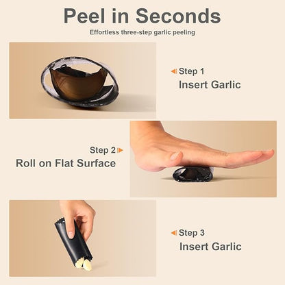 Garlic Press Rocker - Stainless Steel Garlic Mincer, Garlic Chopper, Garlic Crusher with Garlic Peeler and Cleaning Brush for Effortless Smashing Garlic.
