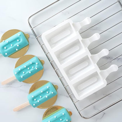 Pastry Tek 4 Cavities Popsicle Mold, 1 Cylinder Cakesicle Mold - Flexible, Freezable, White Silicone Cake Popsicle Mold, Easy Release, For Baking - Restaurantware