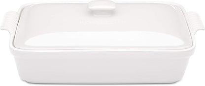 Stoneware Casserole Dish Bakeware Set with Lid, Covered Rectangular Dinnerware, Extra Large 4.23 Quart, 13 by 9 Inch, Bianco [White]